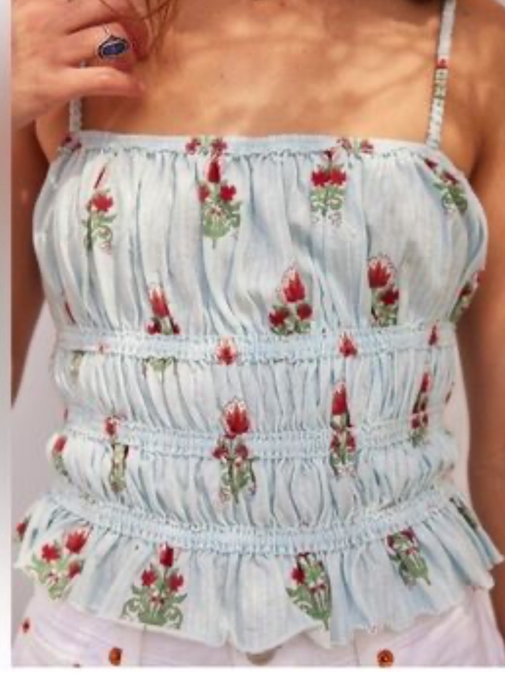 We The Free Light Blue Floral Smocked Cami tank top